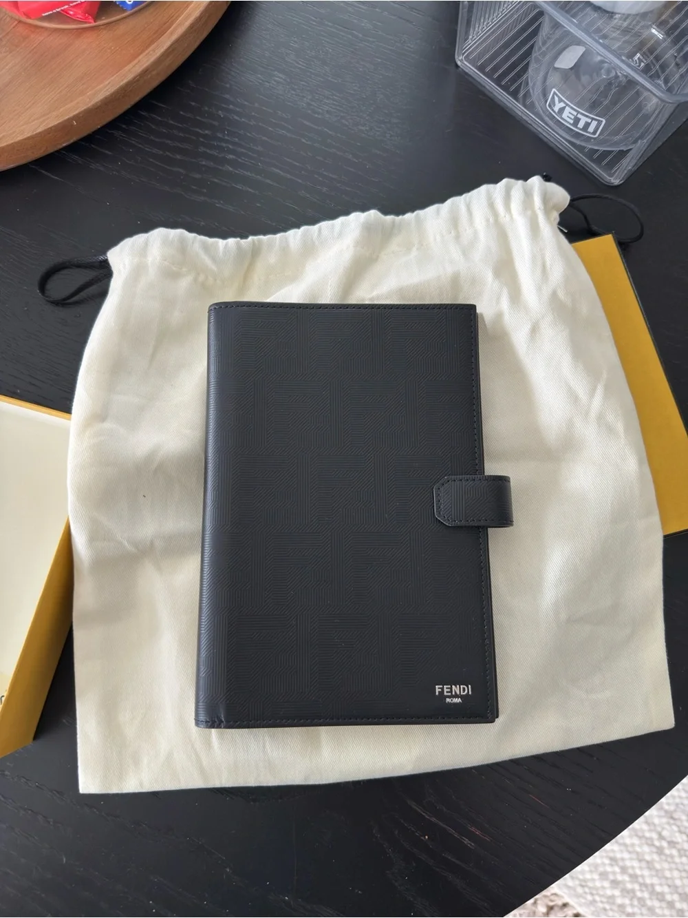 Fendi Black Textured Leather notebook with Snap Closure